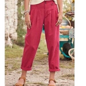 Sundance P12 Womens Pink Gingham Pleated Casual Pants Cotton Blend Trousers
